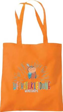Kleckerliese Schule Kindergarten Tasche Beutel Wechselkleidung Tiere Eule Personalisiert Wunschname, Orange von Kleckerliese