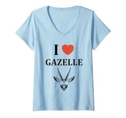 Damen Baby niedliche Gazelle Einfache i love Gazelle T-Shirt mit V-Ausschnitt von Kleine Tiere Lustige Gazelle