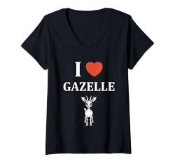 Damen Baby niedliche Gazelle Einfache i love Gazelle T-Shirt mit V-Ausschnitt von Kleine Tiere Lustige Gazelle