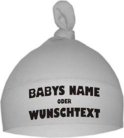 Baby Mütze bedruckt mit dem NAMEN des Kindes (Farbe weiss) (Gr. 74-98) von Kleiner Fratz