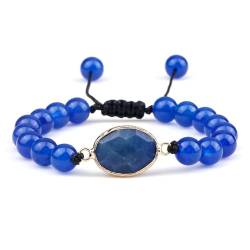 KnBoB Armbänder Perlen für Herren Damen 8MM, Dunkelblau Lapislazuli Oval Stein Verstellbar Armband 17-28CM, Schmuck von KnBoB