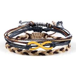 KnBoB Herren Damen Seil Armbänder Legierung Gold Geflochten Unendlichkeit Marineblau Braun Verstellbar 17-28CM, 3 Stück von KnBoB