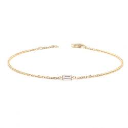 KnBoB Modeschmuck Armband Damen 9K Gold Schlicht Weiß Rechteck Moissanit Edelstein Armbänder Ketten Länge 16+5CM von KnBoB