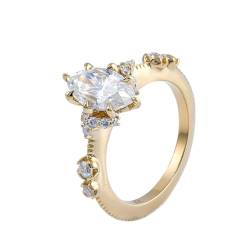 KnBoB Modeschmuck Ringe Damen 14K Gold Zart Weiß Marquise 2ct Moissanit Edelstein Hochzeit Ringe Größe 56 (17.8) von KnBoB