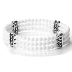 KnBoB Perlenarmband für Damen Herren 4MM, Legierung Weiß Stein 3 Lagig Elastisch Armbänder 19CM, Schmuck von KnBoB