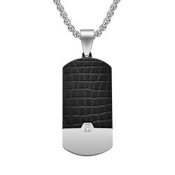 KnSam Halskette Edelstahl, Dog Tag Gitter Anhänger Edelstahl Halskette Für Männer, Gothic Erbskette mit Zirkonia, Silber Schwarz von KnSam