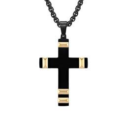 KnSam Halskette Edelstahl, Kreuz Anhänger Männer Kette Für Anhänger, Rock Biker Rolokette, Schwarz Gold von KnSam