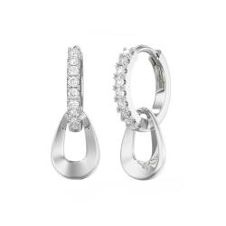 KnSam Sterling Ohrringe Damen S925 Silber, Hoop Creole Ohrringe Silber Nickelfrei mit Zirkonia, 925 Ohrstecker Damen Sterlingsilber für Frauen, Silber von KnSam