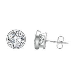 KnSam Sterling Silber S925 Sterling Ohrringe Stecker, Klassiker 8mm Zirkonia Ohrringe 925 Silber Mädchen, Ohrringe Damen Modeschmuck Sterlingsilber für Frauen, Silber von KnSam