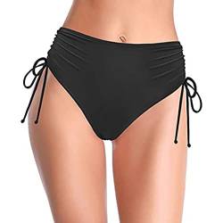 Kobilee Bikini Hose Damen Brazilian mit Seitlicher Schnürung Bauchweg Tanga String Tanga Ruched String Bikini Hose Schwarz Weiß Blau Bikini Sexy Po Badehose XXL Slip für Frauen von Kobilee