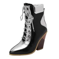 Kobilee Cowboy Boots Damen Schnürstiefel Elegante mit Absatz zum Schnüren Ankle Stiefeletten Bequeme Herbstwinter Kurzstiefel Blockabsatz Schwarz Heels Winter Women Sommer Plateau Schuhe Dirndl von Kobilee