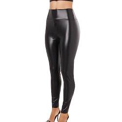 Metallic Leggings Damen: Unten Offen Mit Reißverschluss Silber Metallic Skinny Schwarz Gold Lederhose Hosen PU Leder Kunstleder High Waist Leggings Lederoptik Große Größen Hotpants Lederleggings von Kobilee