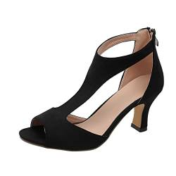 Sandaletten Damen mit Absatz Peeptoes Offene Schuhe Breite Füße Blockabsatz Sandalen Schwarz Weiß Pumps mit Kleinem Absatz Sommerschuhe High Heels Sandaletten Hohe Strandschuhe Riemchensandalen von Kobilee