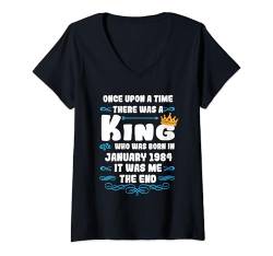 Damen Es war einmal ein König. Januar 1984 Geburtstag T-Shirt mit V-Ausschnitt von König Mann Geburtstag Junge