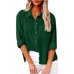 Bluse Damen Baumwolle Leinenbluse Einfarbig Blusenshirt Revers Shirts Kurzarm Tshirt Knöpfe Longbluse Einreihiges Hemd Sommer Tops V-Ausschnitt Hemdbluse Lose Oberteile Übergroße Langarm Damenblusen von Komiseup