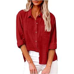 Damenbluse Kurzarm Sommer, Bluse Große Größen Damen, Blusenshirt Damen Kurzarm, Bluse Oversize Damen, Sommer Baumwolle Leinenbluse Damen, Leinenhemd Damen, Langarm Hemdbluse Leinen Blusehemd Tunika von Komiseup