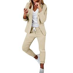 Hosenanzüge für Damen Elegant Blazer Anzug Set Einfarbig Streetwear Zweiteilig Hosenanzug Business Modern Anzughose Revers Slim Fit Sportlich Büro Outfit Anzugjacke Sommer Freizeitanzug Tracksuit von Komiseup