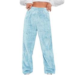 Jogginghose Damen Teddy Fleece Pyjamahose High Waist Yogahose Elegant Winter Warm Hosen Frauen Plüsch Schlafhose Elastischer Bund Winterhose Flauschig Einfarbig Freizeithose Loose Schlafanzughose von Komiseup