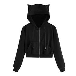 Kawaii Crop Hoodie Damen Bauchfreies Kapuzenpullover Teenager-Mädchen Kurz Sweatjacke Langarm Zip Hoodie Mode Lässig Kapuzenjacke Hoody Oberteil Top mit Tasche von Komiseup