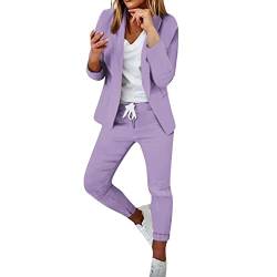 Komiseup Hosenanzüge für Damen Business Anzug Set Büro 2 Teilig Slim fit Blazer Hose Outfit Sommer Zweiteiler Hosenanzug Festlich Elegant Blazer Set Sportlich Freizeitanzug Longblazer Hosen Tracksuit von Komiseup