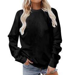 Komiseup Longshirt Damen Sport Langarm Sweatshirt Basic Rundhals Pullover ohne Kapuze Elegant Einfarbig Langarmshirt Locker Casual Oberteil Herbst Winter Baumwolle Pulli Teenager Mädchen Streetwear von Komiseup