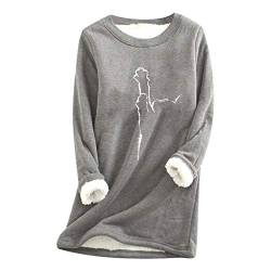 Teddy Fleece Pullover Damen Grosse Grössen Fleecepullover Einfarbig Sweatshirt Ohne Kapuze Langarm Warm Gefütterte Pulli Freizeit Winter Fleecepulli Tops Basic Plüsch Langarmshirt Thermounterwäsche von Komiseup