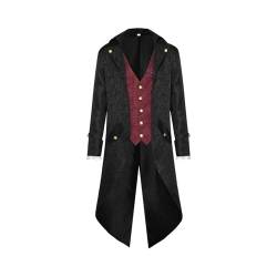 Kongou Viktorianischer Mantel Herren,Gothic Jacke Herren | Steampunk Gehrock Frack - Vintage mittelalterliches Cosplay-Kostüm, Renaissance-Mäntel für Männer und Teenager von Kongou