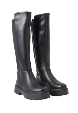 Koroshi Hoher Stiefel mit flacher Sohle für Damen, Schwarz, Schwarz, Schwarz , 36 EU von Koroshi