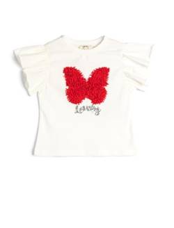 Koton Girls T-Shirt Crew Neck Short Sleeve Butterfly Applique Detail Cotton von Koton