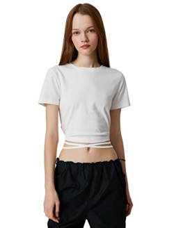 Koton Women Short Sleeve Crew Neck Tie Detail Crop T-Shirt von Koton