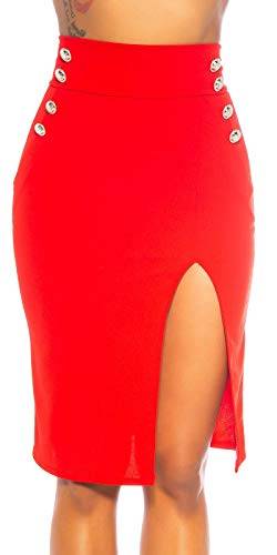 Koucla Damen Bleistiftrock Minirock High Waist Rock mit Schlitz und DekoKnöpfen (Rot, XL) von Koucla