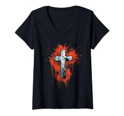 Kreuz Motiv & Design Symbol des Christentums & Orthodox T-Shirt mit V-Ausschnitt von Kreuz Shop IBK