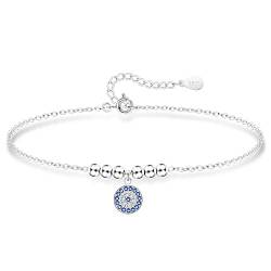 KristLand Evil Eye Silber Armband 925 Sterling Silber Armband Zirkonia Armkette Weißgold vergoldet Verstellbares Silberarmband Geschenke für Frauen Damen Mädchen von KristLand