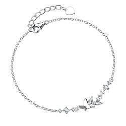 KristLand Frauen Schmetterling Armband 925 Sterling Silber Kette vergoldet verstellbar Silber Armband Party Geburtstag Hochzeit Geschenk für Damen und Mädchen von KristLand