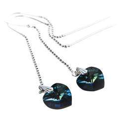 Damen Durchzieher Ohrringe 925 Silber mit SWAROVSKI ELEMENTS Herz Farbe Crystal Bermuda Blue von Kristallwerk