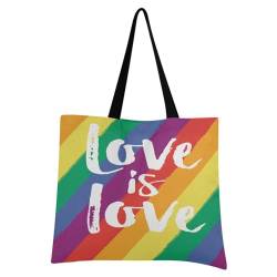 Ksajwzf Handtaschen und Geldbörse Love Is Love Lgbt für Damen, große Kapazität, Regenbogenstreifen, Aufbewahrungsgriff, Shopper Schultertasche, multi, 19.7 x 16.9 inches von Ksajwzf