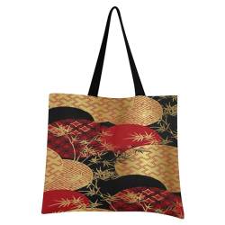 Ksajwzf Handtaschen und Geldbörse Rot Schwarz Gold Bambus Pflanze für Frauen Tote Bag Große Kapazität Top Japanische Chinesische Kunst Aufbewahrung Griff Shopper Umhängetasche, multi, 19.7 x 16.9 von Ksajwzf