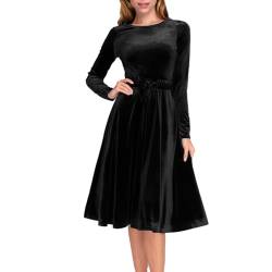 Kleider Damen Festlich, Sexy Lang A Linie Langarm Cocktailkleid Winterkleid Elegant Locker Winter Herbst Festliche Kleider Samtkleid Glitzer Schick Weihnachtskleid Partykleid von Kswlwccpp