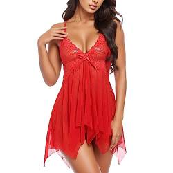 Kswlwccpp Babydoll Kleid Damen, Günstige Spitze Satin Offen Nachthemd Negligee Curvy Mollig Große Größen Ärmellos Sexy Nachtwäsche Erotische Dessous Sex Erotisch Babydoll Reizwäsche von Kswlwccpp