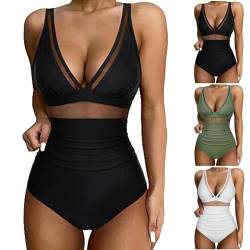 Kswlwccpp Badeanzug Damen Bauchweg mit Cups Mesh Monokini Sexy V Ausschnitt Push Up Badeanzüge Einteilige Große Brust Swimsuits Grosse Groessen Bademoden für Damen von Kswlwccpp