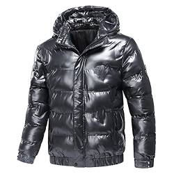 Kswlwccpp Puffer Jacke Herren, Langarm mit Kapuze Atmungsaktiv Trapstar Jacke Daunenjacken Ultraleicht Metall Einfarbig Glänzend Winterjacke Steppjacke Schwarz Warm Winter Jacket Puffer Jacke von Kswlwccpp