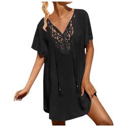 Pareos und Strandkleider Damen, Luftig Sexy Große Größen Strandponcho Häkelt Strandtunika A Linie Vertuschen Leicht Kaftan Cover Up Sommer Curvy Schwangere Badeanzug V-Ausschnitt Strandkleid von Kswlwccpp