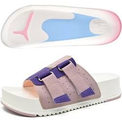 KuaiLu Damen verstellbar Chunky Slides Arch Support Ladies Slip on Leichtgewicht Plattformkissen Flatform Vintage Slides Mode Sommer Open Toe Dicke Sohle Verstellbare Schnalle Strap Rosa-lila 42 von KuaiLu