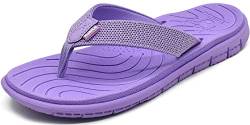 KuaiLu Flip Flops Damen Weich Leder Stoff Zehentrenner Frauen Bade Sandalen Bequeme Breite Füße Badelatschen Yoga Gummi Fußbett Sommer Strand Zehensandalen rutschfest Drinnen Draußen Violett 38 von KuaiLu