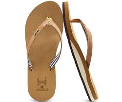 KuaiLu Flip Flops Damen Weich Stoff Zehentrenner Frauen Bade Sandalen Bequeme Füße Badelatschen Yoga Matte Fussbett Sommer Strand Zehensandalen rutschfest Gummi Indoor Outdoor Khaki 39 von KuaiLu