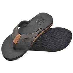 KuaiLu Flip Flops Herren Flach Weich Leder Bade Sandalen Comfy Breite Füße Badelatschen Yoga Schaum Sommer Strand Zehentrenner,Dunkelbraun,41 EU von KuaiLu