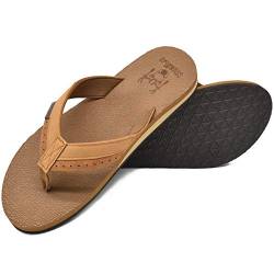 KuaiLu Flip Flops Herren Weich Leder Zehentrenner Männer Bade Sandalen Bequeme Breite Füße Badelatschen Yoga Gummi Fussbett Sommer Strand Zehensandalen Rutschfest Indoor Outdoor Khaki 42 von KuaiLu