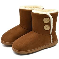 KuaiLu Hohe Hausschuhe Boots Damen Winter Fell Gefütterte Hausstiefel Frauen Warme Flauschige Plüsch Hüttenschuhe Kuschel Geschlossen Hausschuhe Stiefel Winterhausschuhe Kuschelschuhe Braun 38-39 EU von KuaiLu