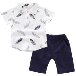 Kunyeah Kleinkind Junge Baumwolle Kleidung Set Baby Polo Ärmel Shirt blau Shorts Federdruck Sommer T-Shirt Outfits von Kunyeah