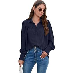 Kuukaas Bluse Dunkelblau Damen Elegant Langarm Hemd Damen Einfarbig Tunika Damen Sommer Elegant Business Oberteil Damen Elegant Chiffon Bluse Damen M von Kuukaas